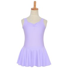 Photo1: Junior Kids Leotard, 'LEICA' Lavender, Pinch gather in the neck with skirt, Cool & Dry, UPF50+ (1)