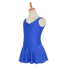 Photo2: Junior Kids Leotard, 'LEICA' Royal blue, Pinch gather in the neck with skirt. Cool & Dry, UPF50+ (2)