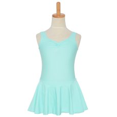 Photo1: Junior Kids Leotard, 'LEICA' Mint green, Pinch gather in the neck with skirt. Cool & Dry, UPF50+ (1)