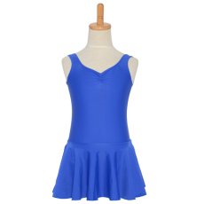 Photo1: Junior Kids Leotard, 'LEICA' Royal blue, Pinch gather in the neck with skirt. Cool & Dry, UPF50+ (1)