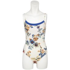 Photo2: Womens Leotard, 'SUMICA'  White,   Two(2) ribbons on the back,  Flower pattern, Cool & Dry, UPF50+ (2)
