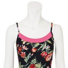Photo4: Womens Leotard, 'SUMICA'  Black-navy/pink,   Two(2) ribbons on the back,  Flower pattern, Cool & Dry, UPF50+ (4)