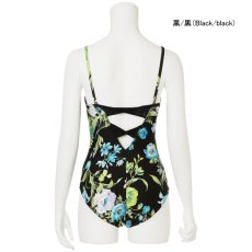 Photo5: Womens Leotard, 'SUMICA net'  White/black,  Two(2) ribbons of power net on the back,  Flower pattern, Cool & Dry, UPF50+ (5)