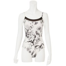Photo2: Womens Leotard, 'SUMICA net'  White/black,  Two(2) ribbons of power net on the back,  Flower pattern, Cool & Dry, UPF50+ (2)