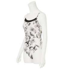 Photo3: Womens Leotard, 'SUMICA net'  White/black,  Two(2) ribbons of power net on the back,  Flower pattern, Cool & Dry, UPF50+ (3)