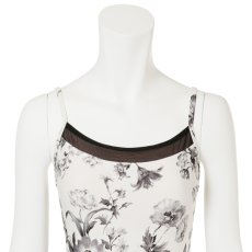 Photo4: Womens Leotard, 'SUMICA net'  White/black,  Two(2) ribbons of power net on the back,  Flower pattern, Cool & Dry, UPF50+ (4)