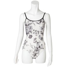 Photo2: Womens Leotard, 'SUMILE'  White,   "X" cross on the back,  Japanese flower, Cool & Dry, UPF50+ (2)