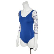 Photo3: Womens Leotard, 'TsuTsuJi'  Royal blue, Stretch net 3/4 sleeve, Cool & Dry, UPF50+ (3)