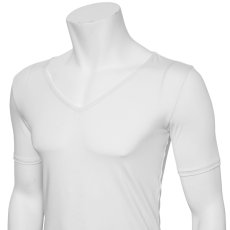 Photo5: Mens Leotard, "TOHDOH" White,  Fitted muscle T-shirts V-neck, Cool & Dry, UPF50+ (5)