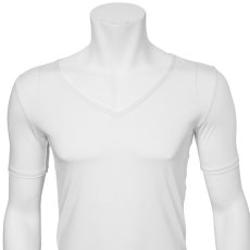 Photo4: Mens Leotard, "TOHDOH" White,  Fitted muscle T-shirts V-neck, Cool & Dry, UPF50+ (4)