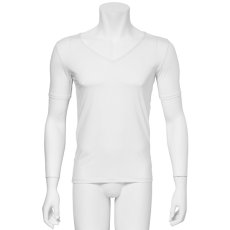 Photo1: Mens Leotard, "TOHDOH" White,  Fitted muscle T-shirts V-neck, Cool & Dry, UPF50+ (1)