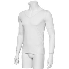 Photo2: Mens Leotard, "TOHDOH" White,  Fitted muscle T-shirts V-neck, Cool & Dry, UPF50+ (2)